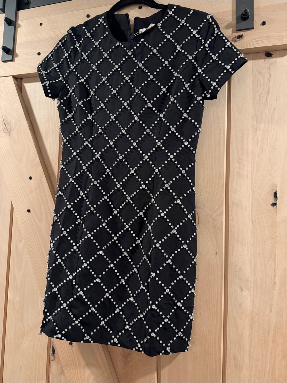 Main Strip Black Mini Dress with Silver Stud Grid